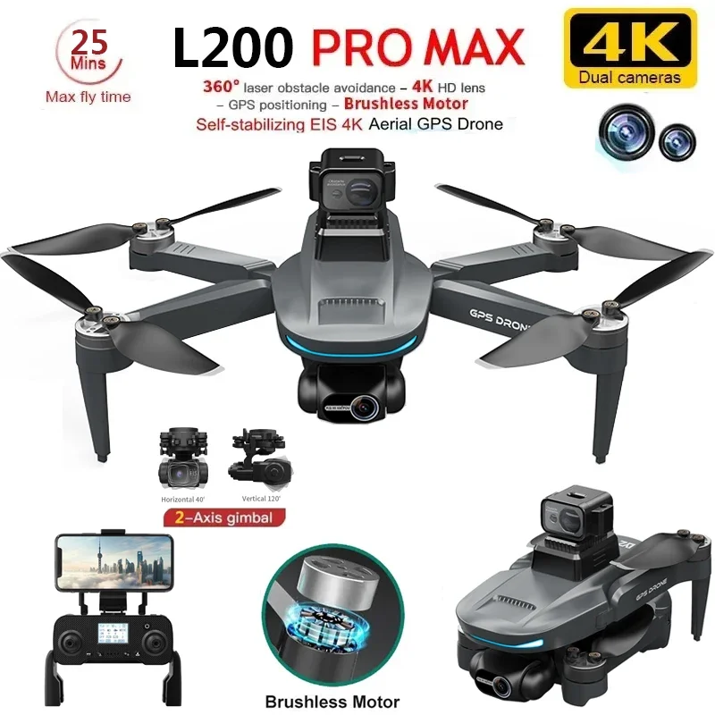 Dron Rc Quadcopter - L200 PRO MAX Drone 4K 2-Axis